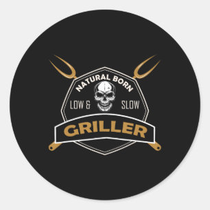 Natural Born Low And Slow Griller Bbq Funny Byrbec Classic Round Sticker