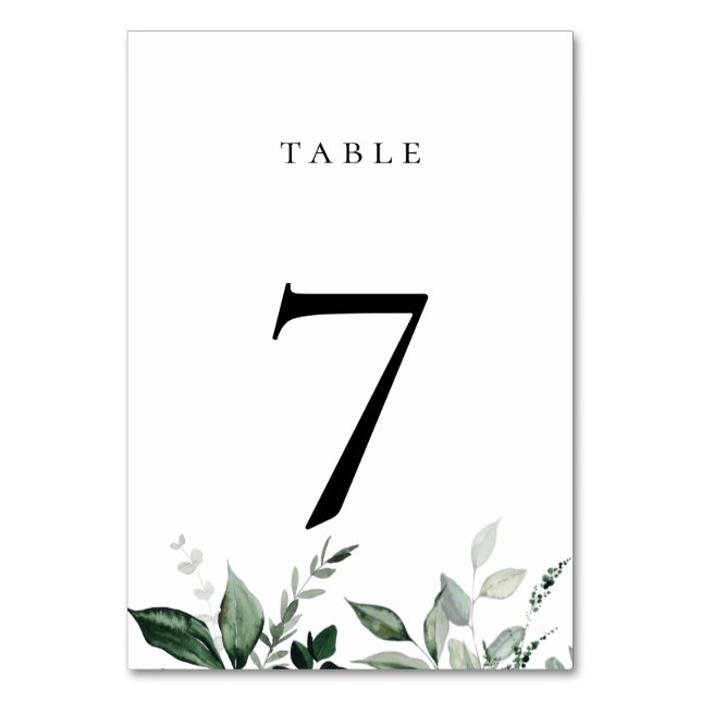 Natural Botanic Greenery Table Number Card (Front)
