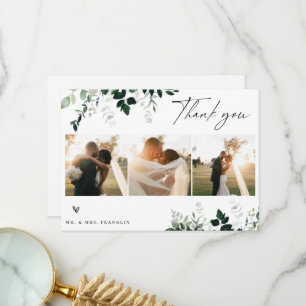 Natural Botanic Greenery Wedding Photo Thank You Card