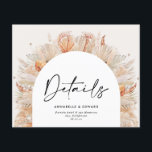 Natural botanical elegant pampas wedding details<br><div class="desc">Modern bohemian terracotta pampas grass botanical stylish wedding details card.</div>