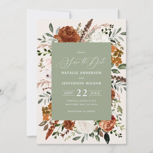 natural botanical rustic elegant modern wedding    save the date (Front)