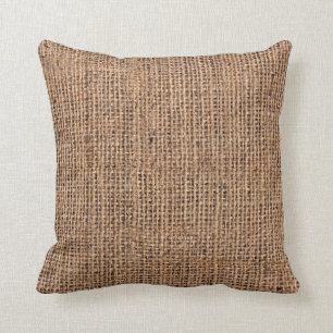 Natural Brown Burlap Canvas Coarse Grunge Backgrou Cushion