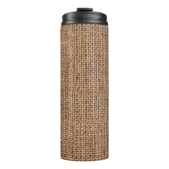Natural Brown Burlap Canvas Coarse Grunge Backgrou Thermal Tumbler (Front)