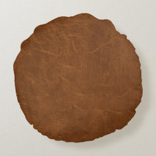 Natural Brown leather look Round Cushion