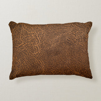 Natural Brown Leather: Textured Background Decorative Cushion