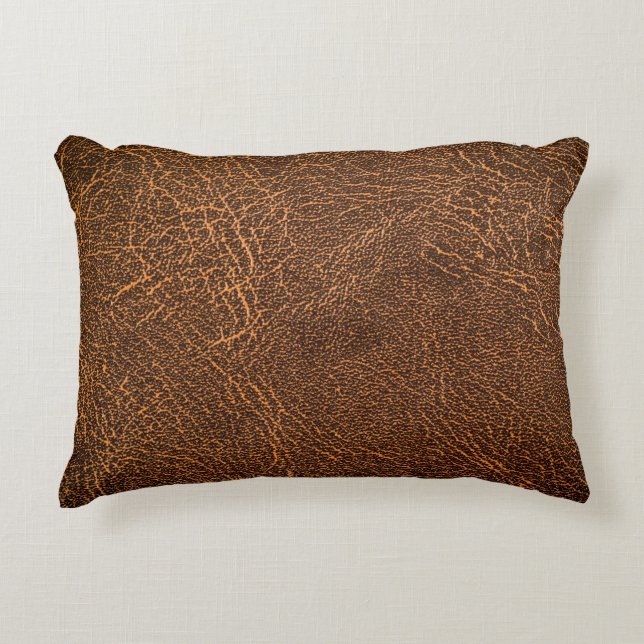Natural Brown Leather: Textured Background Decorative Cushion (Front)