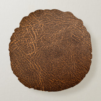 Natural Brown Leather: Textured Background Round Cushion
