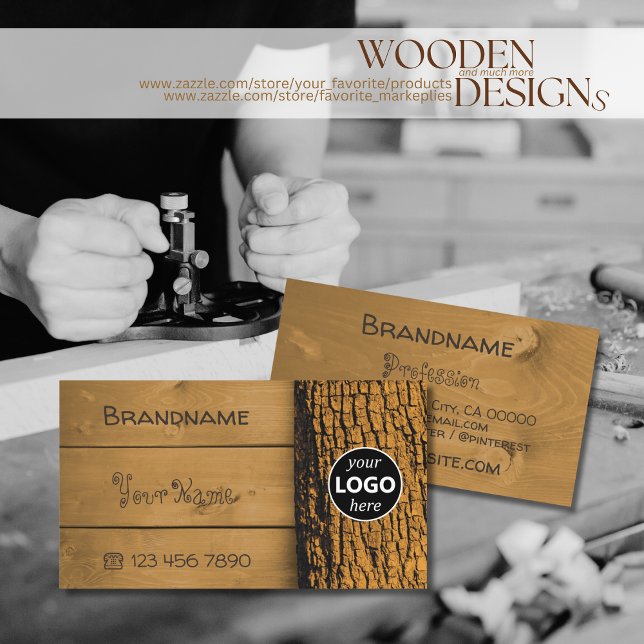 Natural Brown Rustic Wooden Boards Tree Bark Logo Business Card (Creator Uploaded)