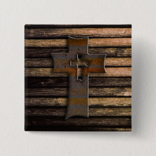 Natural Brown Wooden Cross 15 Cm Square Badge