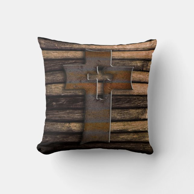 Natural Brown Wooden Cross Cushion (Front)