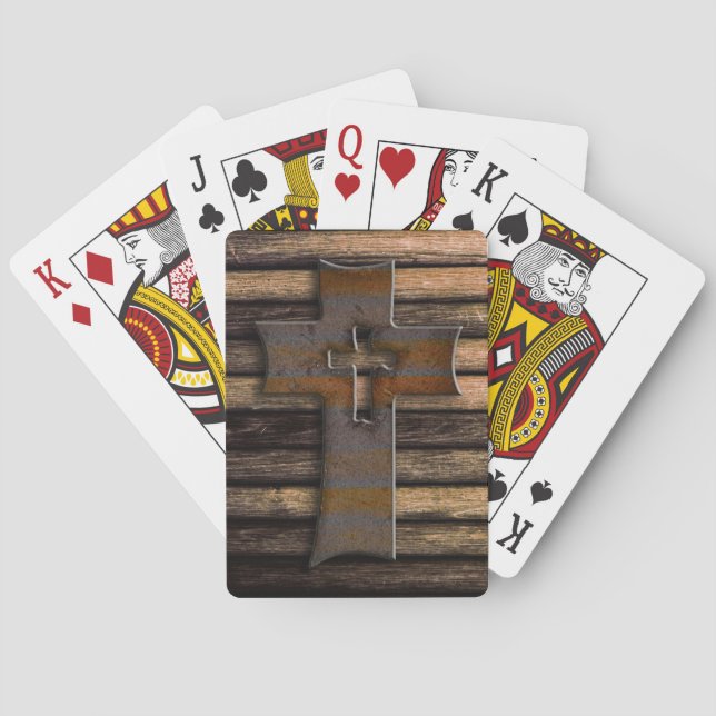 Natural Brown Wooden Cross Playing Cards (Back)