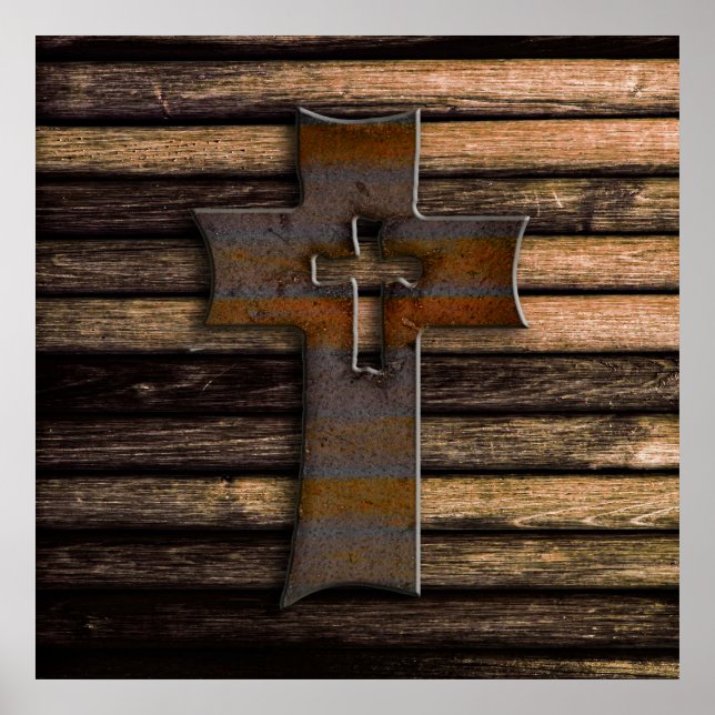 Natural Brown Wooden Cross Poster (Front)