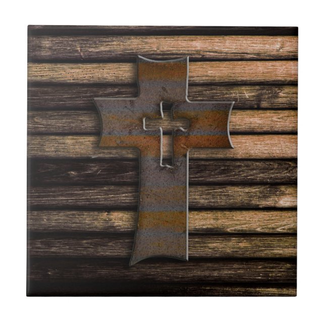 Natural Brown Wooden Cross Tile (Front)