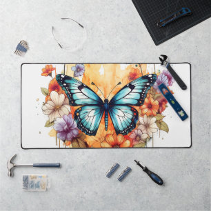 Natural Butterfly Floral Blossom Haven Watercolor Desk Mat