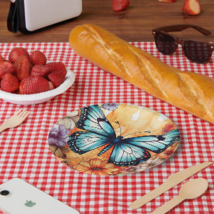 Natural Butterfly Floral Blossom Haven Watercolor Paper Plate