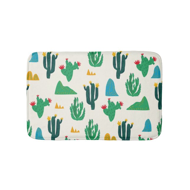 Natural Cactus: Folk Art Seamless. Bath Mat (Front)