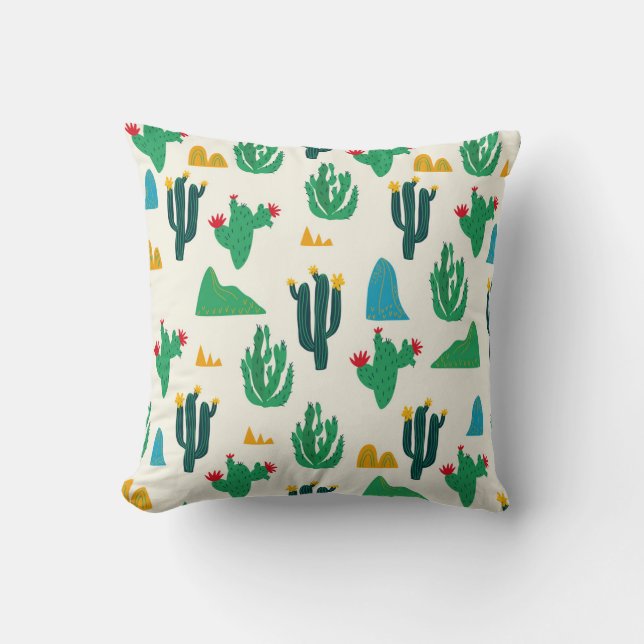 Natural Cactus: Folk Art Seamless. Cushion (Front)