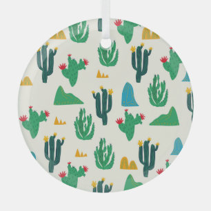 Natural Cactus: Folk Art Seamless. Glass Tree Decoration