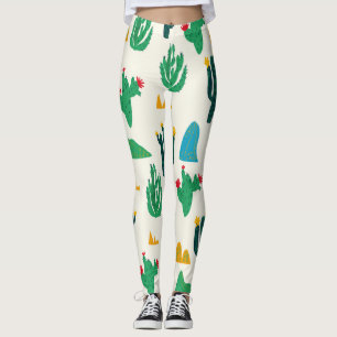 Natural Cactus: Folk Art Seamless. Leggings