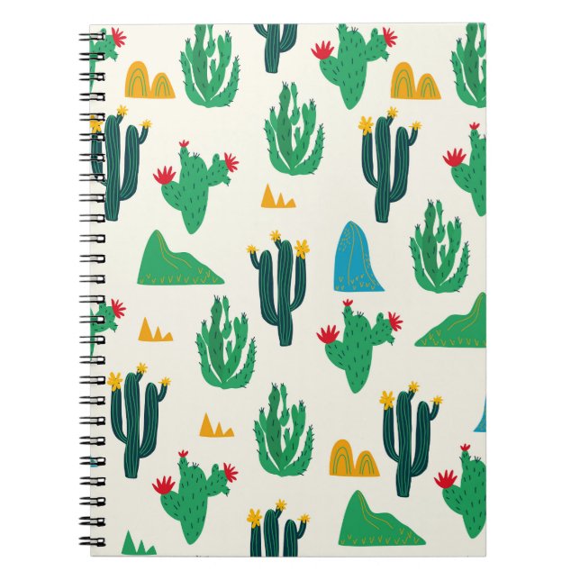 Natural Cactus: Folk Art Seamless. Notebook (Front)