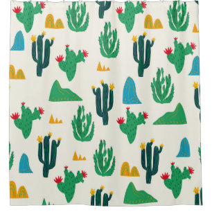 Natural Cactus: Folk Art Seamless. Shower Curtain