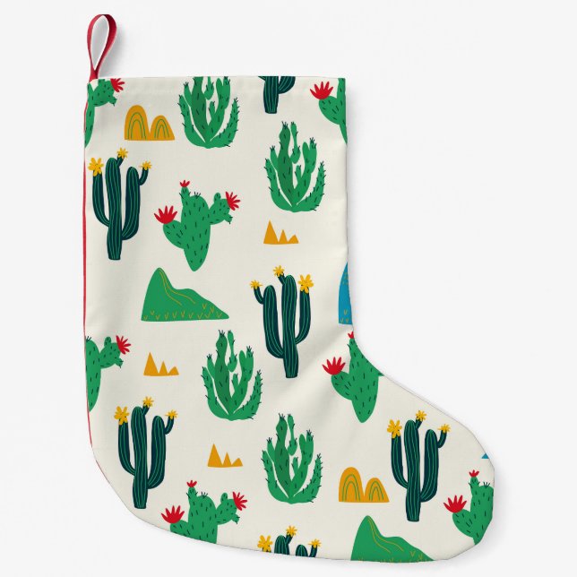 Natural Cactus: Folk Art Seamless. Small Christmas Stocking (Front)