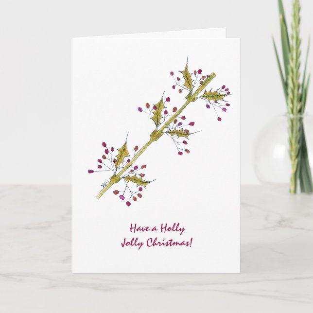 Natural Christmas- Holly Jolly Christmas Holiday Card (Front)