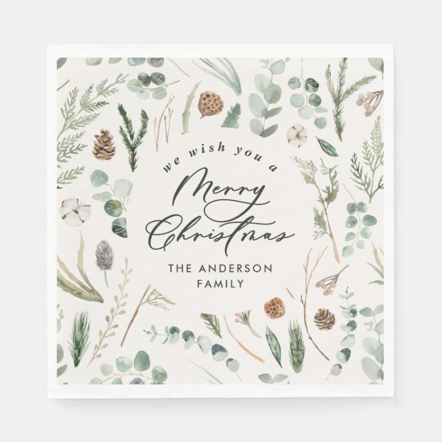Natural Christmas minimal elegant botanical Napkin (Front)