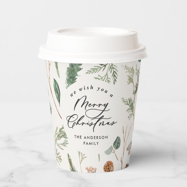 Natural Christmas minimal elegant botanical Paper Cups (Front)