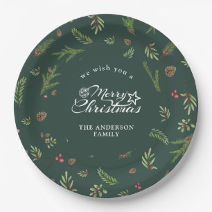 Natural Christmas minimal elegant botanical Paper Plate