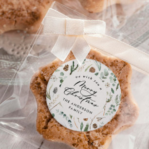 Natural Christmas minimal elegant botanical photo Classic Round Sticker