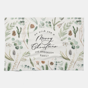 Natural Christmas minimal elegant botanical Tea Towel