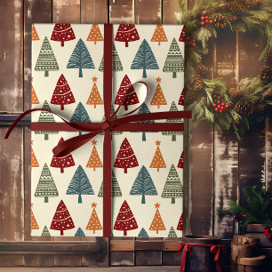 Natural Colors Earth Toned Holiday Christmas Tree Wrapping Paper