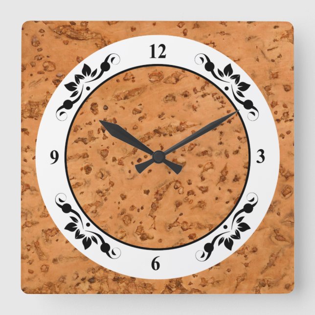 Natural Cork Look Wood Grain Square Wall Clock (Front)