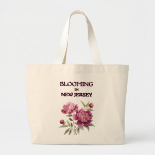 NATURAL COTTON PURPLE PEONIES SHOPPING BEACH LARGE TOTE BAG