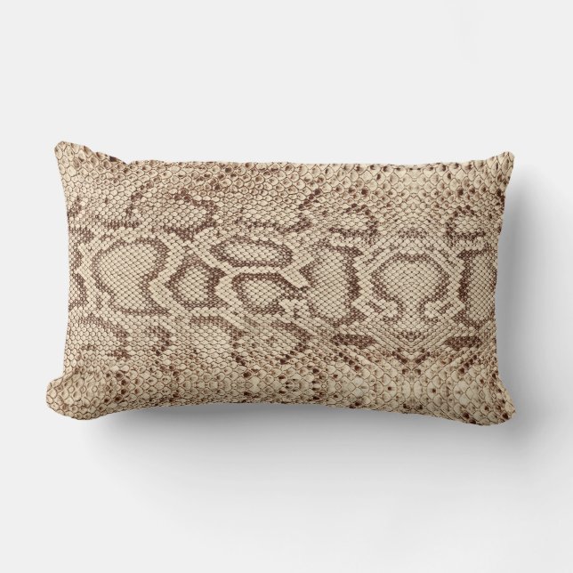Natural Cream Beige Anaconda Exotic Snakeskin Lumbar Cushion (Front)
