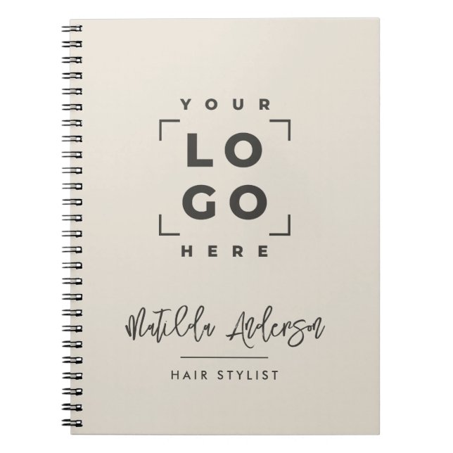 Natural cream elegant modern your logo black notebook (Front)