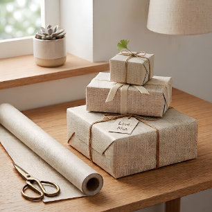 Natural Cream Faux Linen Japandi Pattern Wrapping Paper