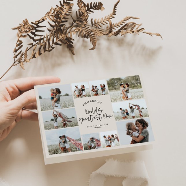 Natural cream multi photo mum typography modern card (Creator Uploaded)