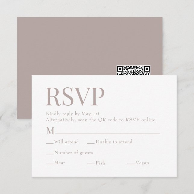 Natural Cream Scan Qr Code Meal Choice Wedding RSVP Card (Front/Back)