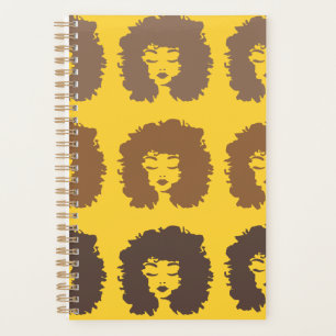 Natural Curly Hair Yellow Brown Spiral Bound Planner