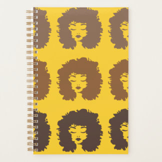 Natural Curly Hair Yellow Brown Spiral Bound Planner