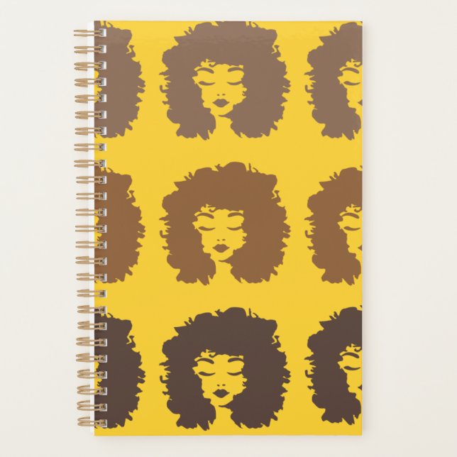 Natural Curly Hair Yellow Brown Spiral Bound  Planner (Front)