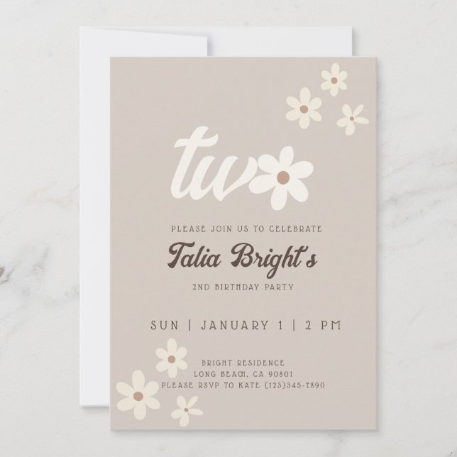 Natural Daisy Boho Birthday Invitation (Front)