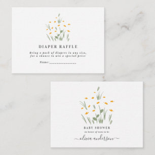 natural daisy floral baby shower diaper raffle card