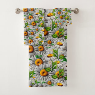 Natural Daisy Flower Floral Cottagecore Bath Towel Set