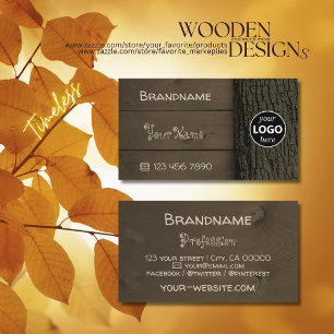 Natural Dark Brown Wooden Boards Tree Bark Logo Business Card