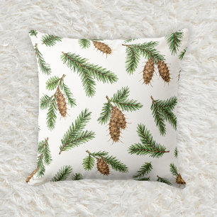 Natural Douglas Fir Cone Watercolor Pattern Cushion