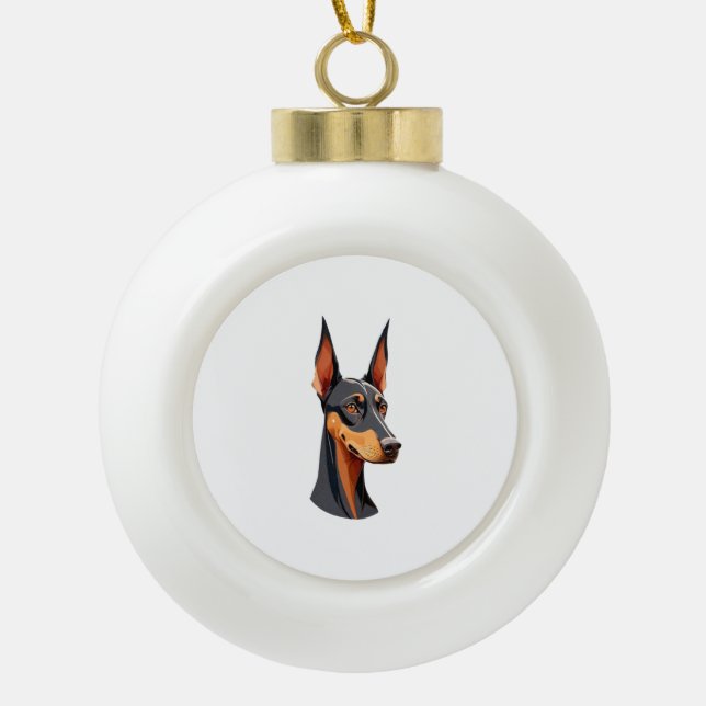 Natural Ear Doberman   Ceramic Ball Christmas Ornament (Front)
