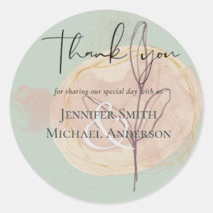 Natural Earth Sage Rose Blush Pink Thank You Classic Round Sticker
